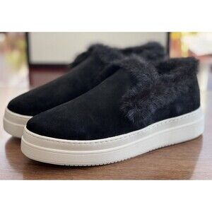 Women’s 9 JSlides NYC Neel Black Suede Mule Sneakers Faux Fur Lined New